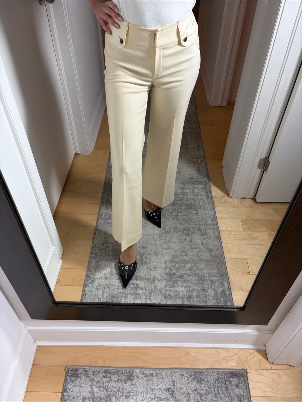 Tailored Wool Cream Wide-Leg Pants